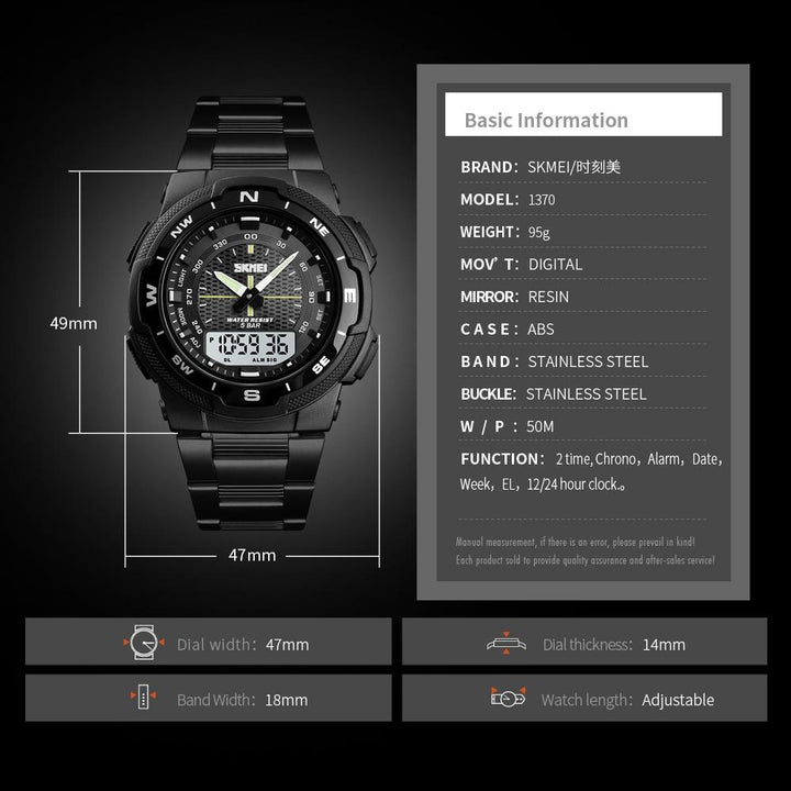 Fashion Sport Watch With Stainless Steel Strap For Men's Wrist Watch