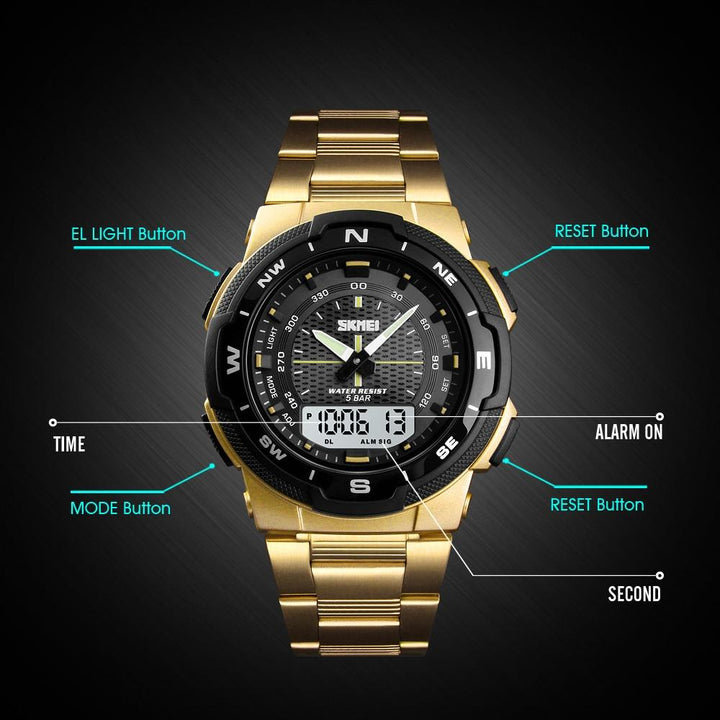 Fashion Sport Watch With Stainless Steel Strap For Men's Wrist Watch