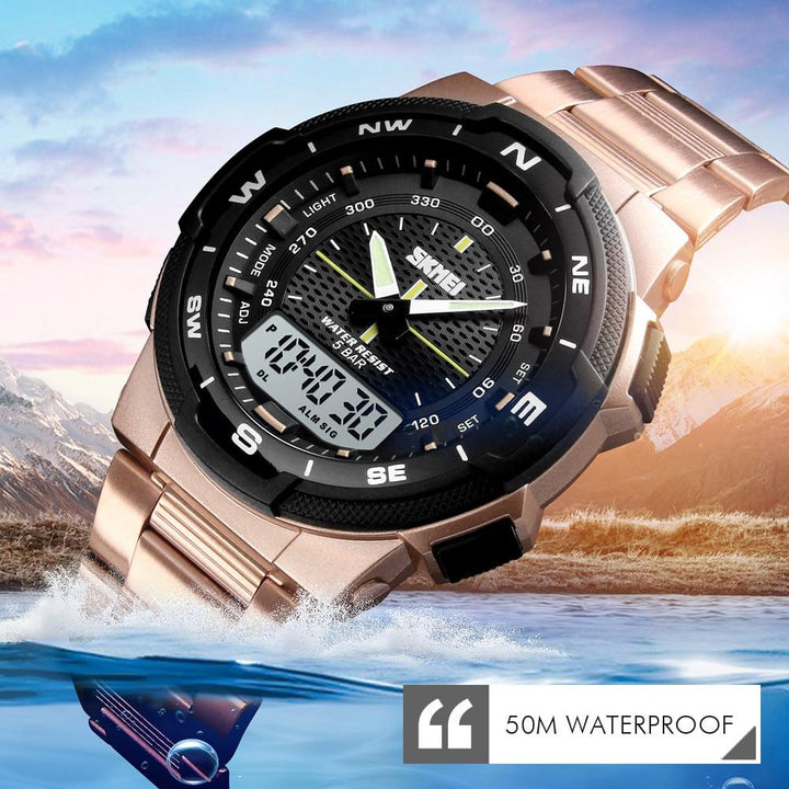 Fashion Sport Watch With Stainless Steel Strap For Men's Wrist Watch