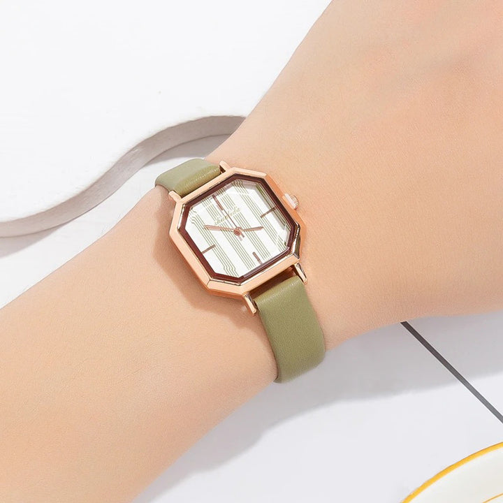 Geometric Fashion Stripe Dial with Vegan Leather Strap Quartz Watches