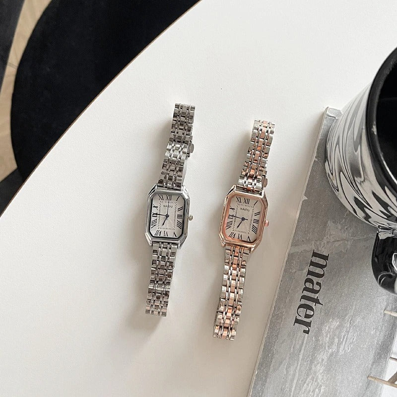Classic Fashion Style Roman Numeral Dial in Rectangle Case Quartz Watches