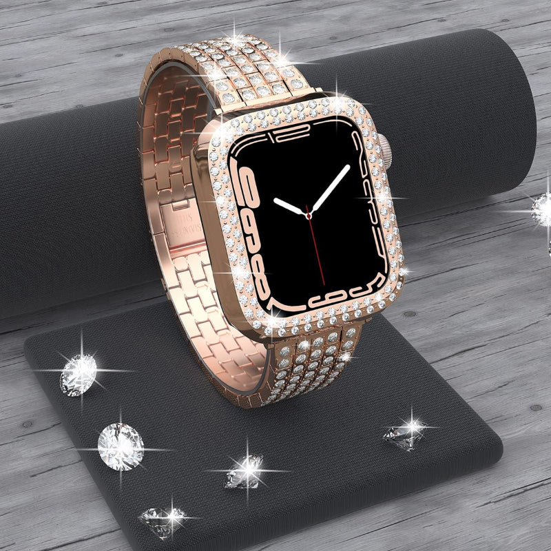 Dazzling Rhinestone Studded Apple Watch Case and Strap Mod Kits