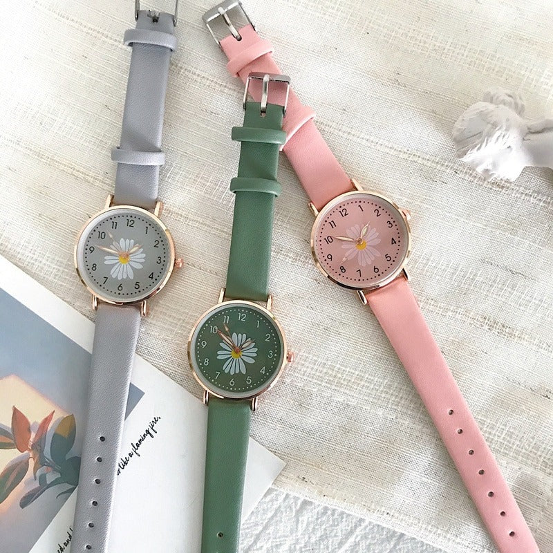 Summer Fashion Daisy Flower with Vegan Leather Quartz Watches