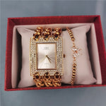 Rhinestone Encrusted Multi-layer Chain Strap Quartz Watches with Bracelet Gift Set