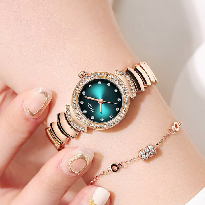 Eye-Catching Colorful Dial with Rhinestone Adorned Waterproof Quartz Watches