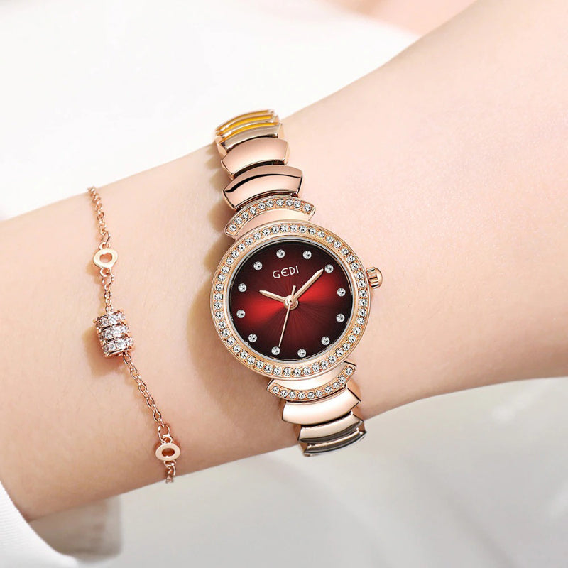 Eye-Catching Colorful Dial with Rhinestone Adorned Waterproof Quartz Watches