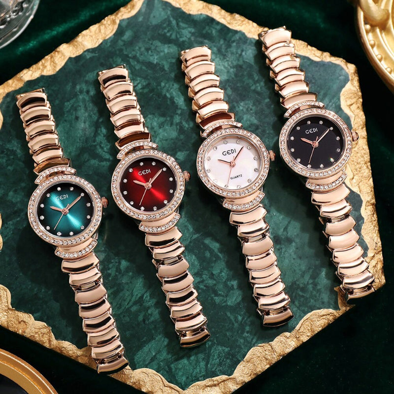 Eye-Catching Colorful Dial with Rhinestone Adorned Waterproof Quartz Watches