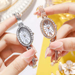 Bejeweled Rhinestone Oval Shape Case Quartz Watch Bracelets
