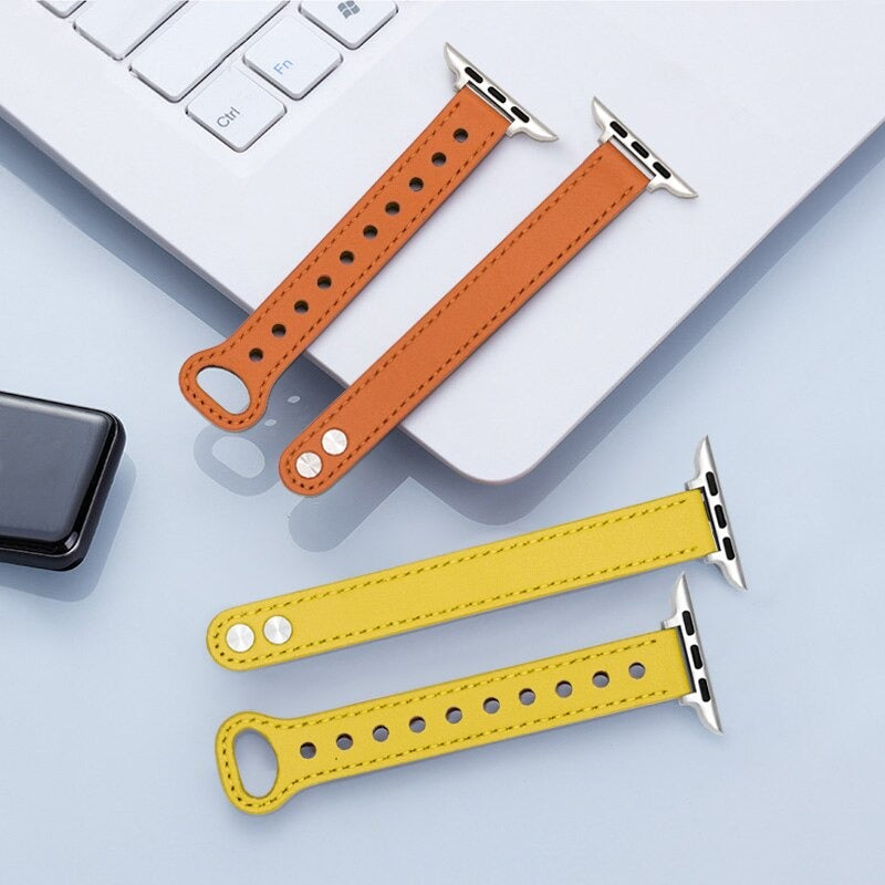 Leather Apple Watch Band Replacement with Double-Buckle Closure