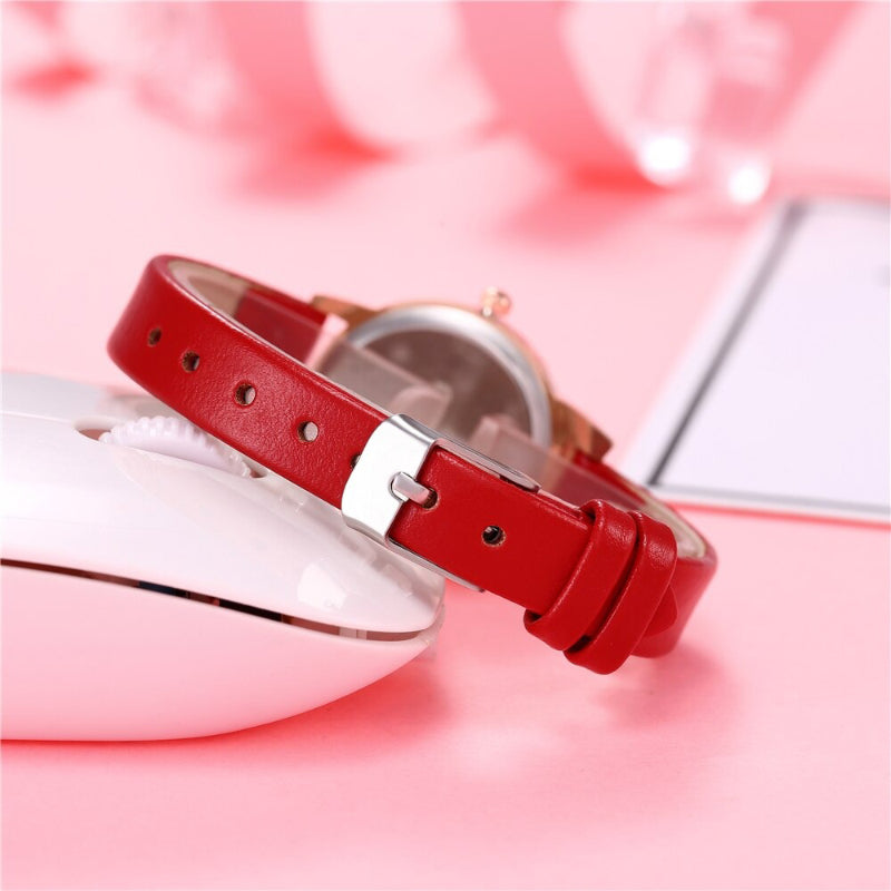 Cute Cat Pattern Bowknot Style Dial Vegan Leather Strap Quartz Watches