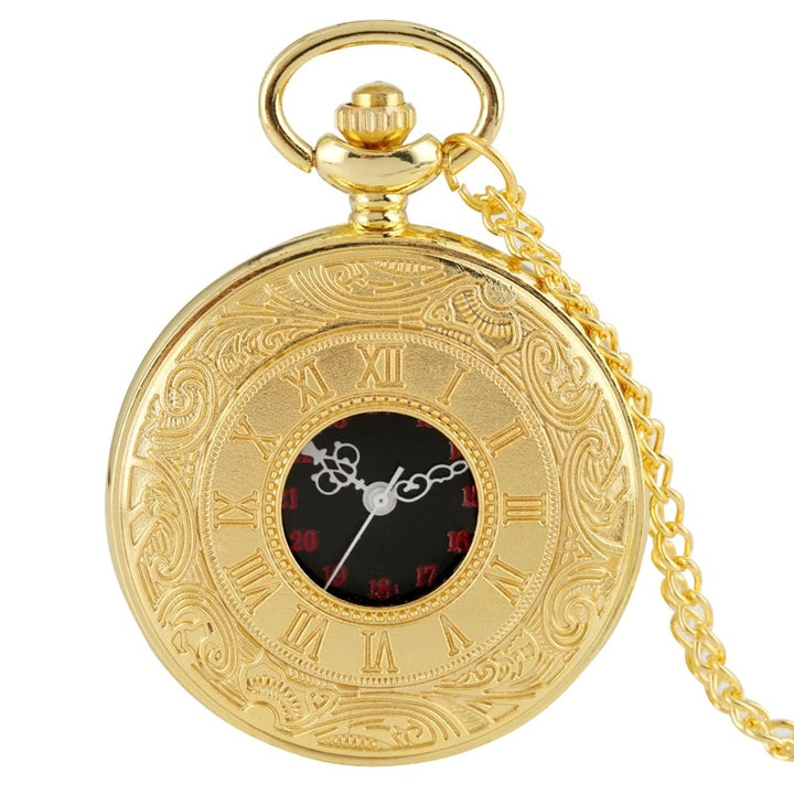 Retro Stylish Roman Numerals Dial Hollow Case Quartz Pocket Watches