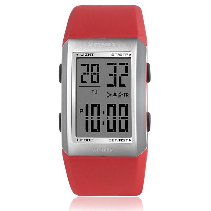 Sporty Digital Display Chronograph Silicone Strap Watches with LED Backlight