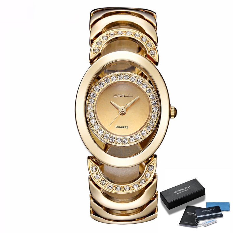 Elegant Round Case Rhinestone Bejeweled Bracelet Quartz Watches