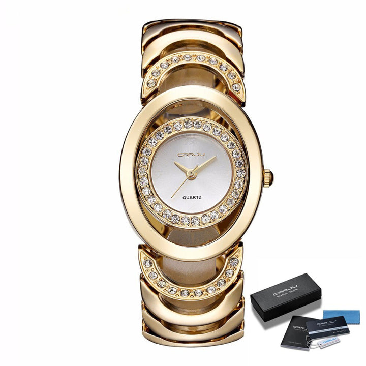 Elegant Round Case Rhinestone Bejeweled Bracelet Quartz Watches