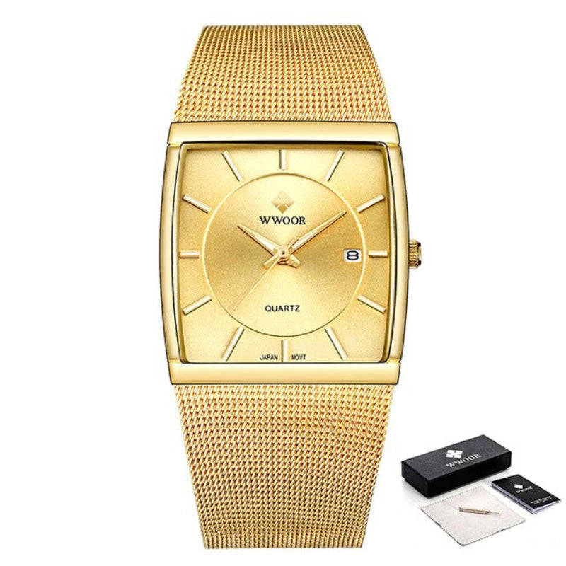 Extravagant Square Case and Round Inner Dial Ultra-Slim Steel Mesh Band Quartz Watches