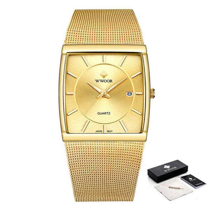 Extravagant Square Case and Round Inner Dial Ultra-Slim Steel Mesh Band Quartz Watches