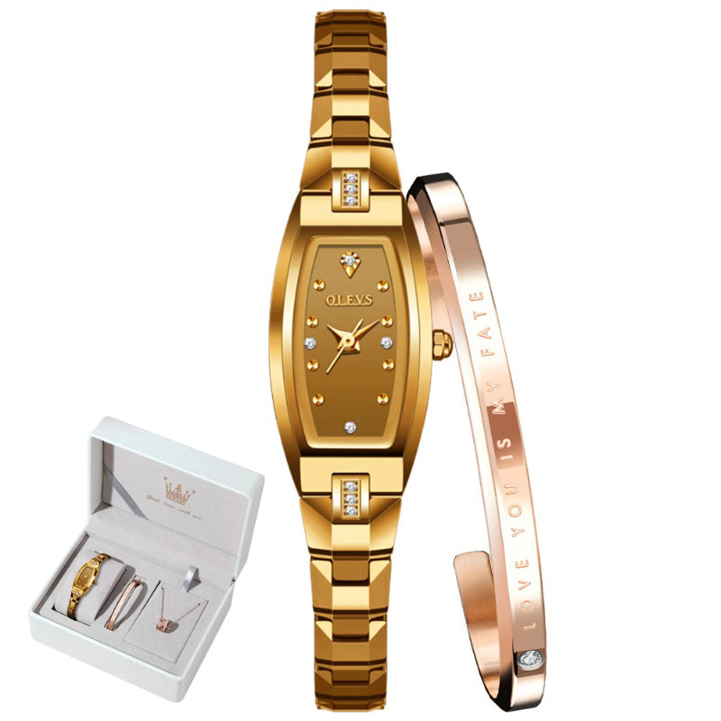 Retro Trend Exquisite Small Barrel-Shaped with Rhinestone Inlaid Dial Quartz Watches