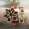 Rhinestone Flower Petals Embellished Pearl Strap Bracelet Watches