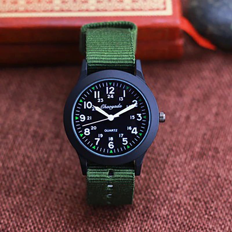 Small and Compact Luminous Quartz Watch with Canvas Strap for Kids