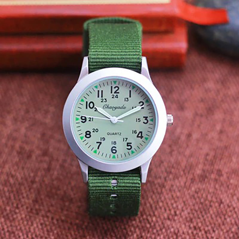 Small and Compact Luminous Quartz Watch with Canvas Strap for Kids