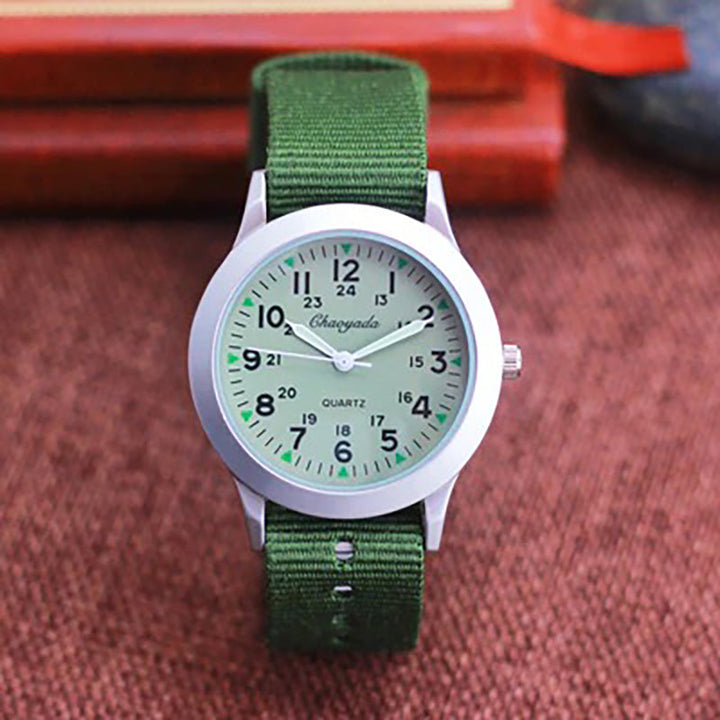 Small and Compact Luminous Quartz Watch with Canvas Strap for Kids