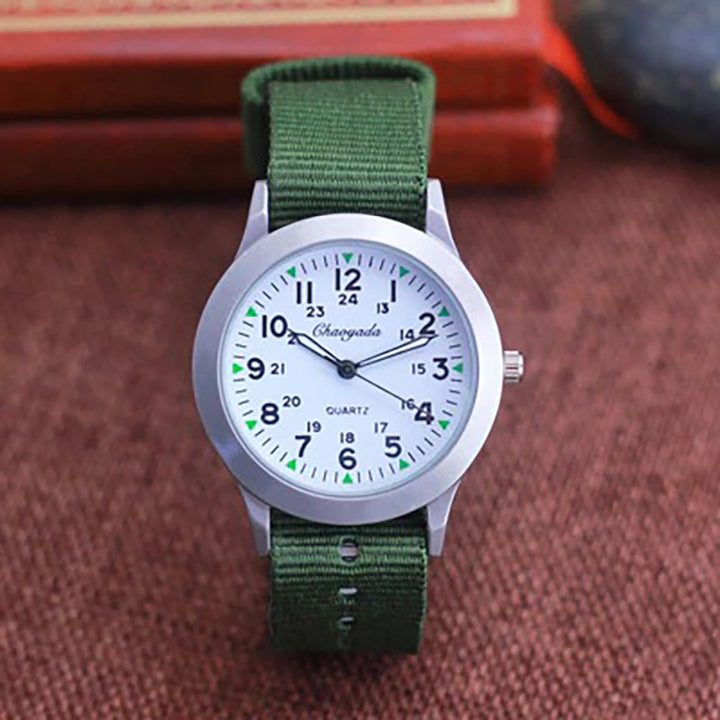 Small and Compact Luminous Quartz Watch with Canvas Strap for Kids