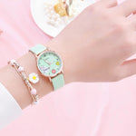 Cute Daisy Flower Pattern with Soft Vegan Leather Strap Quartz Watches