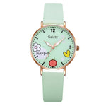 Cute Daisy Flower Pattern with Soft Vegan Leather Strap Quartz Watches