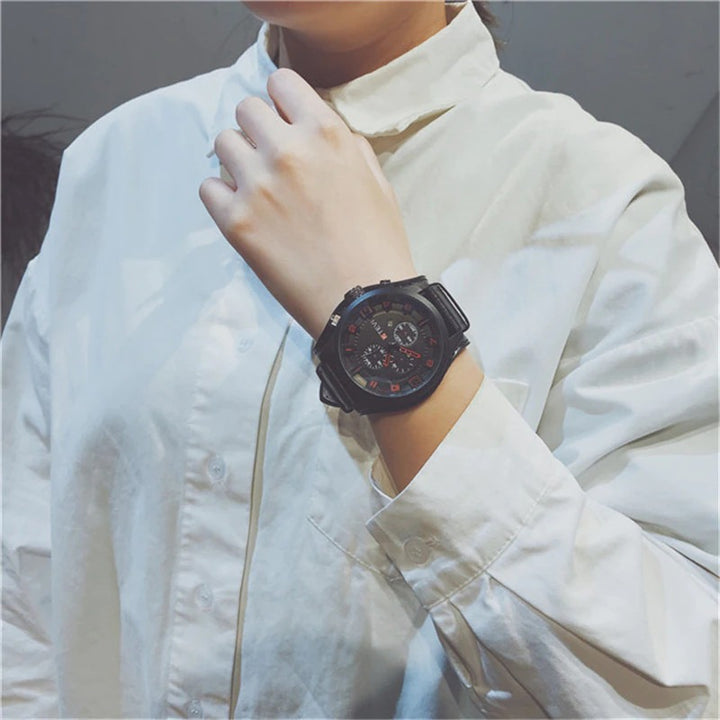 Oversized Dial Sports Quartz Watches with Strong Vegan Leather Strap