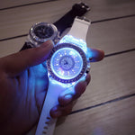 Rhinestone Adorned with LED Light Silicone Strap Quartz Watches