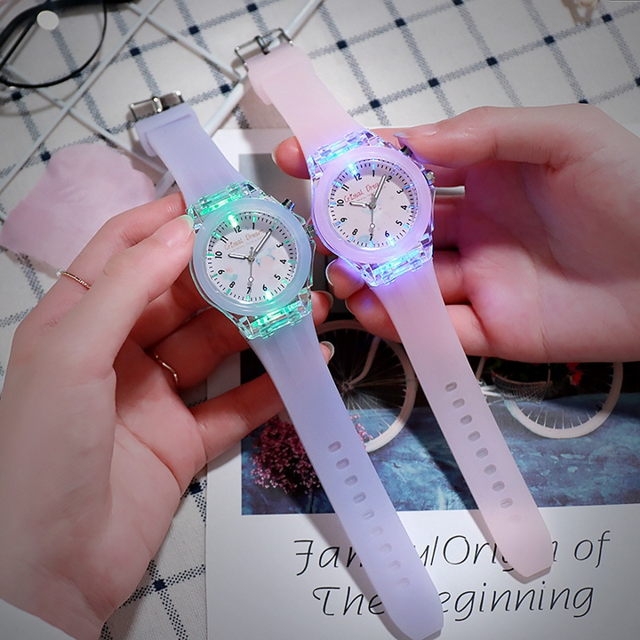 Cartoon Designs Luminous Flashing Lights Silicone Strap Kid's Watches