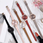 Ultra-Thin Glossy Dial Leather Band Quartz Watches