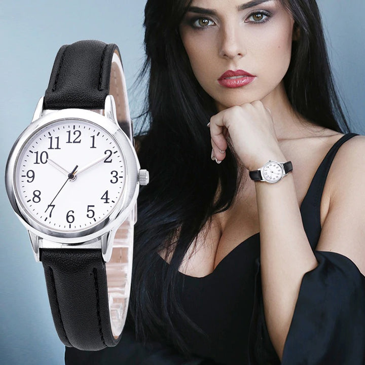 Classic Quartz Watch with Large Numbered Dial and Vegan Leather Strap