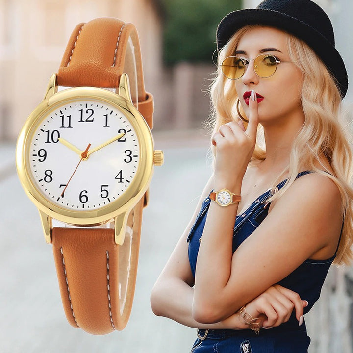 Classic Quartz Watch with Large Numbered Dial and Vegan Leather Strap