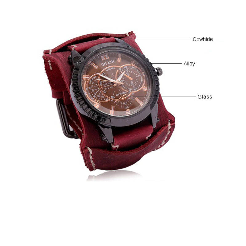 Genuine Leather Strap Vintage Cuff Quartz Watches