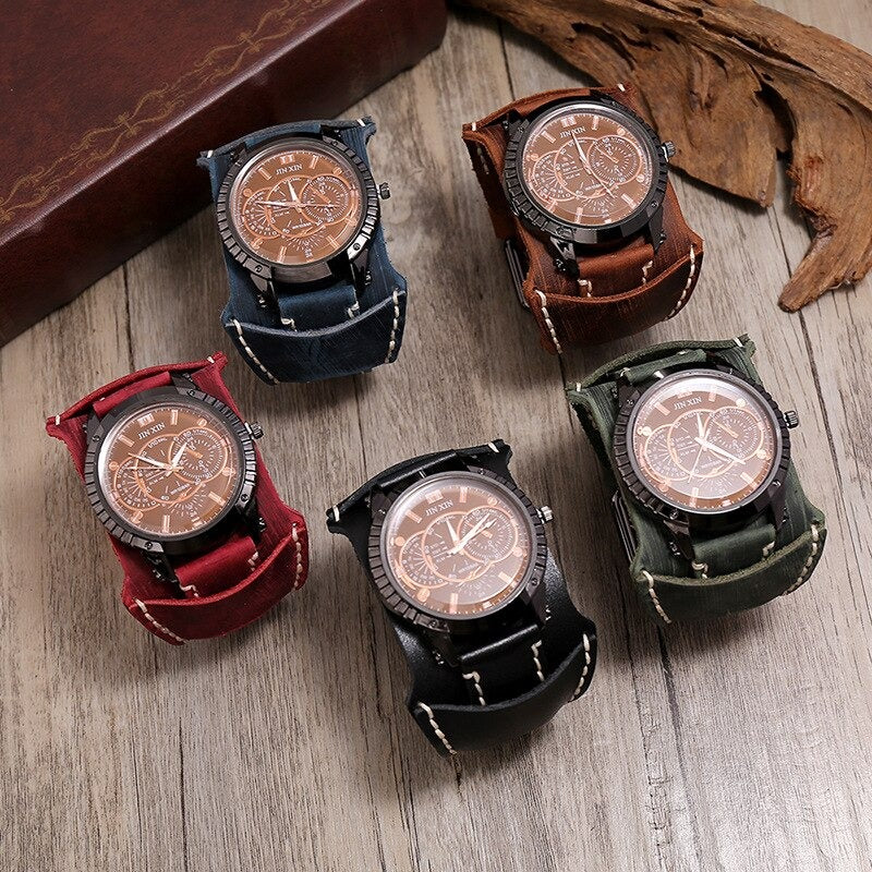 Genuine Leather Strap Vintage Cuff Quartz Watches