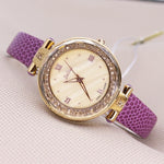 Rhinestone Embellished Dial with Slender Vegan Leather Strap Quartz Watches