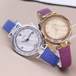 Rhinestone Embellished Dial with Slender Vegan Leather Strap Quartz Watches