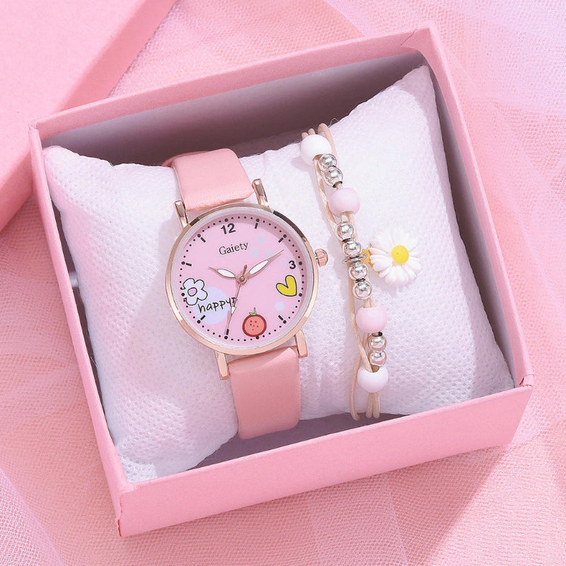 Cute Daisy Flower Pattern with Soft Vegan Leather Strap Quartz Watches