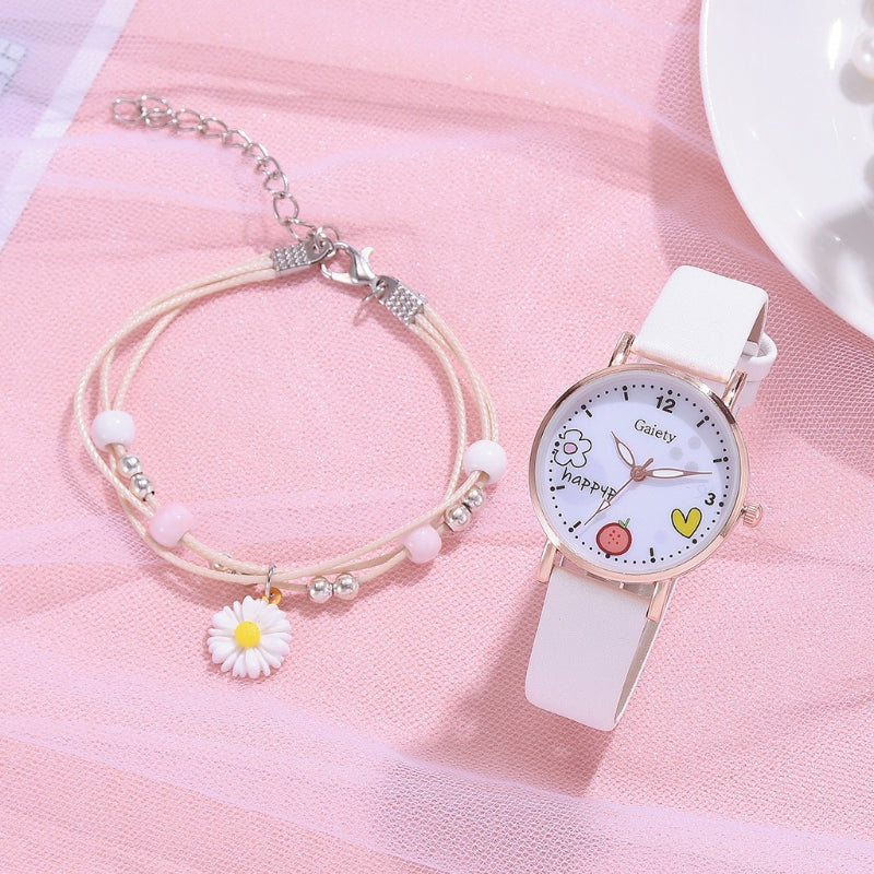 Cute Daisy Flower Pattern with Soft Vegan Leather Strap Quartz Watches