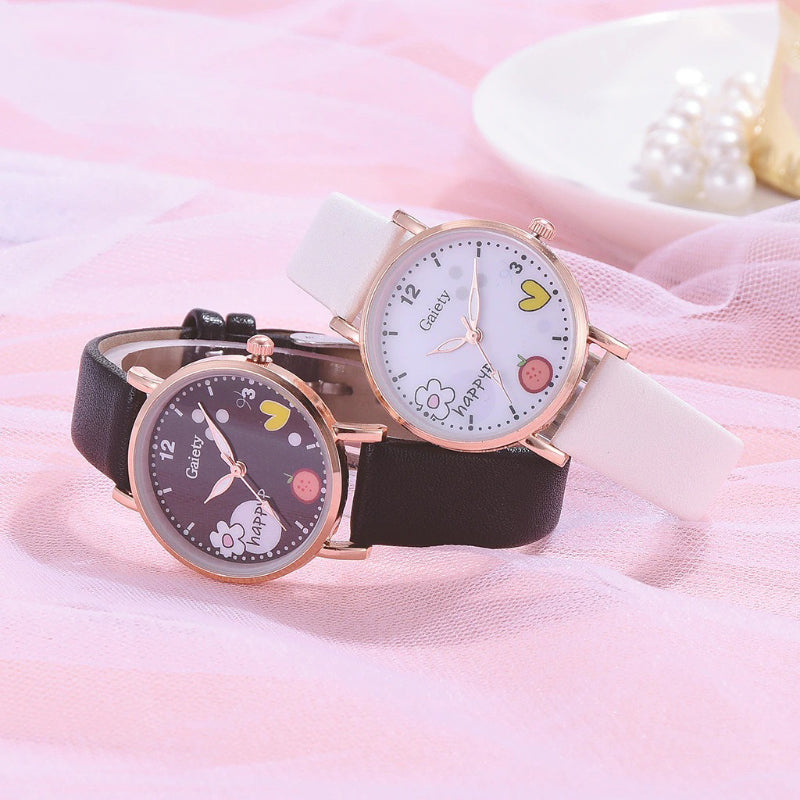 Cute Daisy Flower Pattern with Soft Vegan Leather Strap Quartz Watches