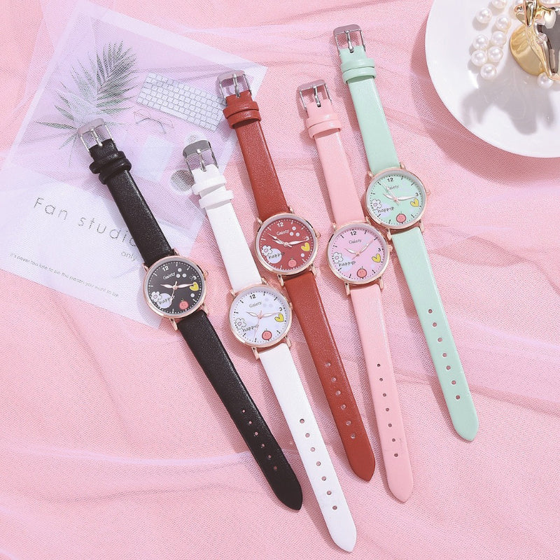 Cute Daisy Flower Pattern with Soft Vegan Leather Strap Quartz Watches