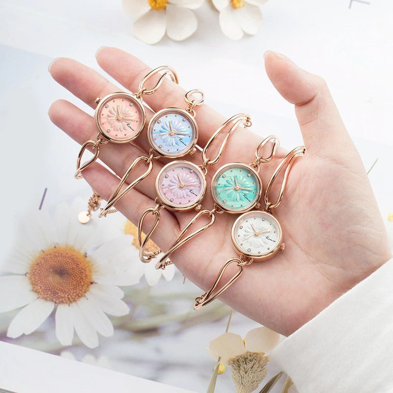 3D Embossed Daisy Flower Slim Bracelet Quartz Watches