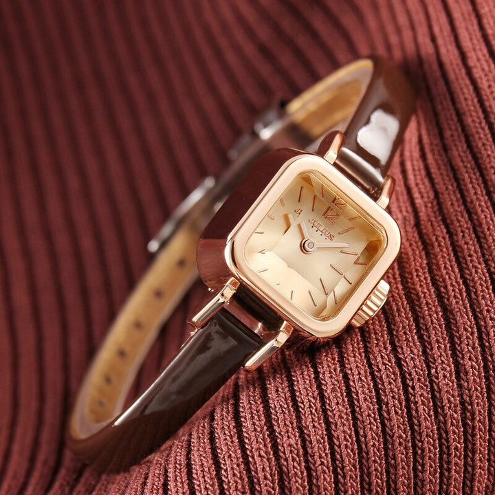 Cute Vintage Square Case with Thin Vegan Leather Band Quartz Watches