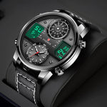 High-Powered Multiple Time Display with Premium Vegan Leather Strap Quartz Watches