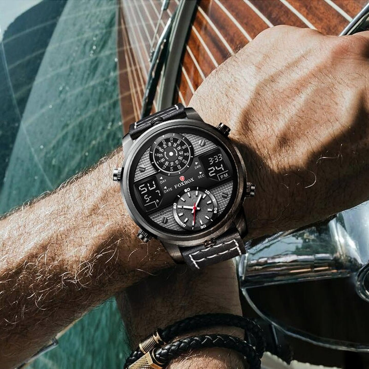 High-Powered Multiple Time Display with Premium Vegan Leather Strap Quartz Watches