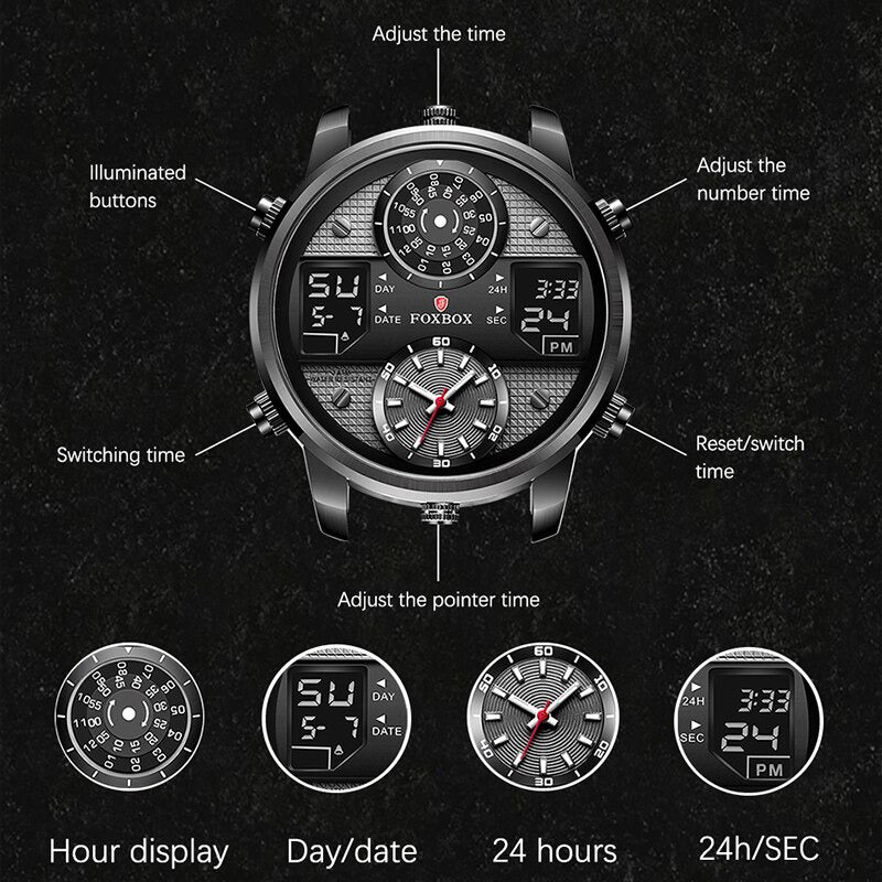 High-Powered Multiple Time Display with Premium Vegan Leather Strap Quartz Watches