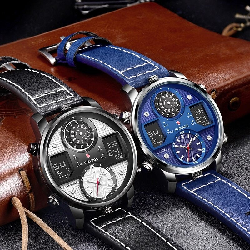 High-Powered Multiple Time Display with Premium Vegan Leather Strap Quartz Watches