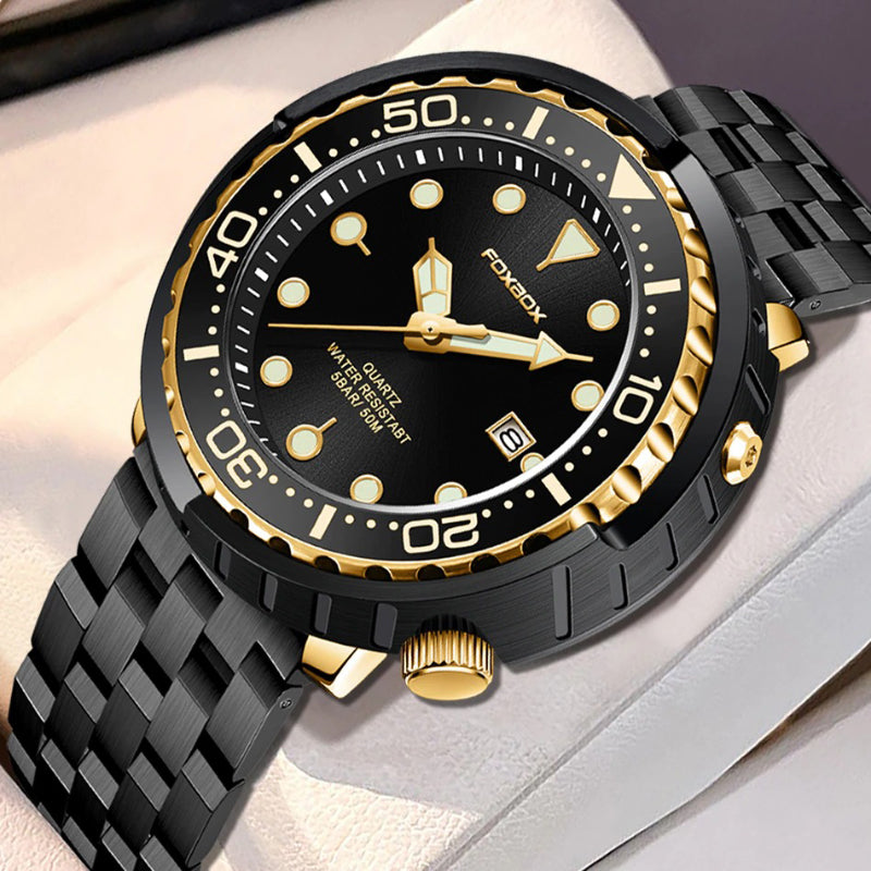 Rotating Bezel Waterproof Watch with Luminous Hands and Indicators