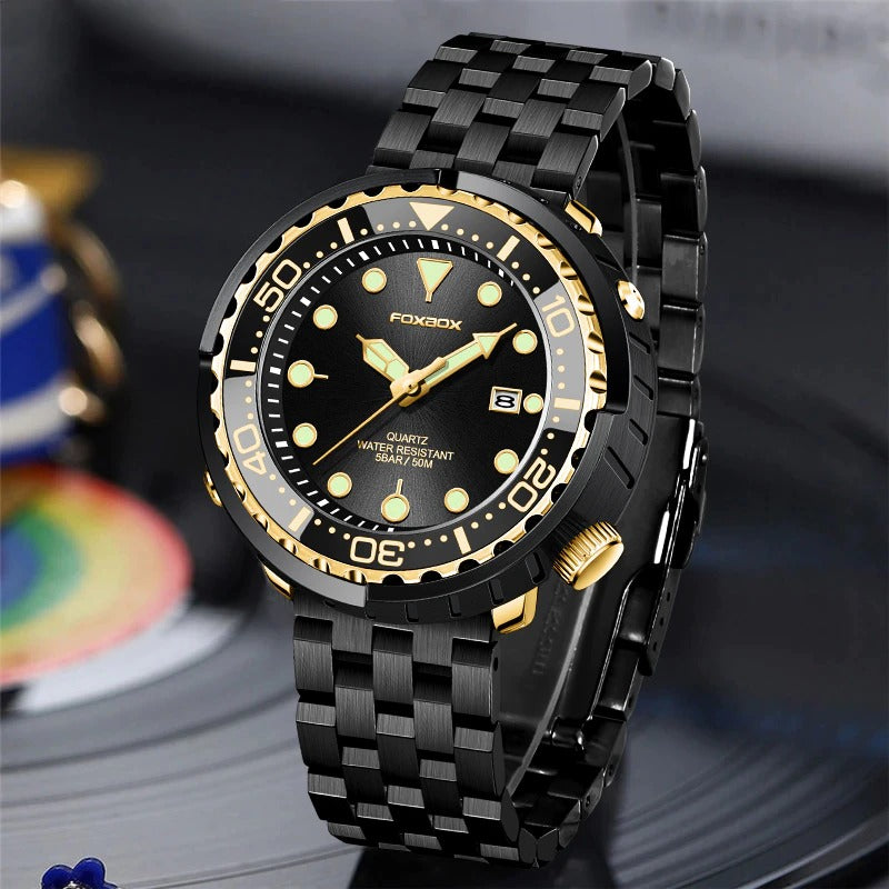 Rotating Bezel Waterproof Watch with Luminous Hands and Indicators